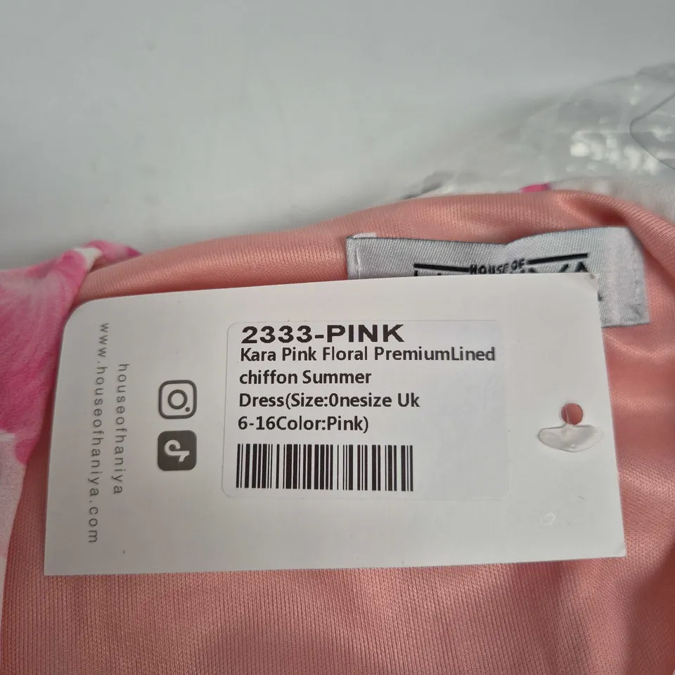 HOUSE OF HANYA KARA PINK FLORAL PREMIUM-LINED CHIFFON SUMMER DRESS – UK 6-16 ONE SIZE – PINK
