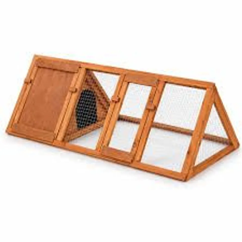 BOXED WOODEN OUTDOOR TRIANGLE RABBIT GUINEA PIG PET HUTCH RUN CAGE