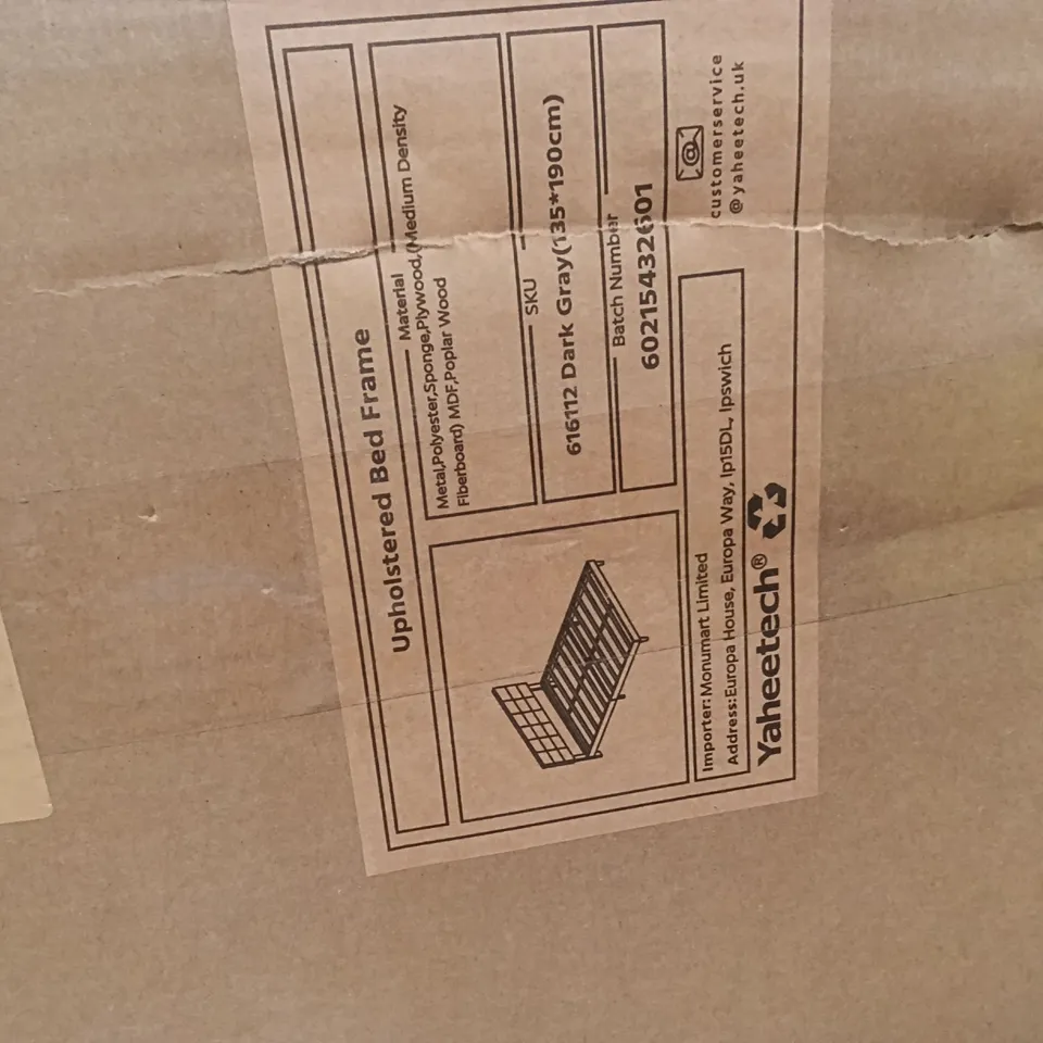 YAHEETECH GRAY UPHOLSTERED BED FRAME 1BOX