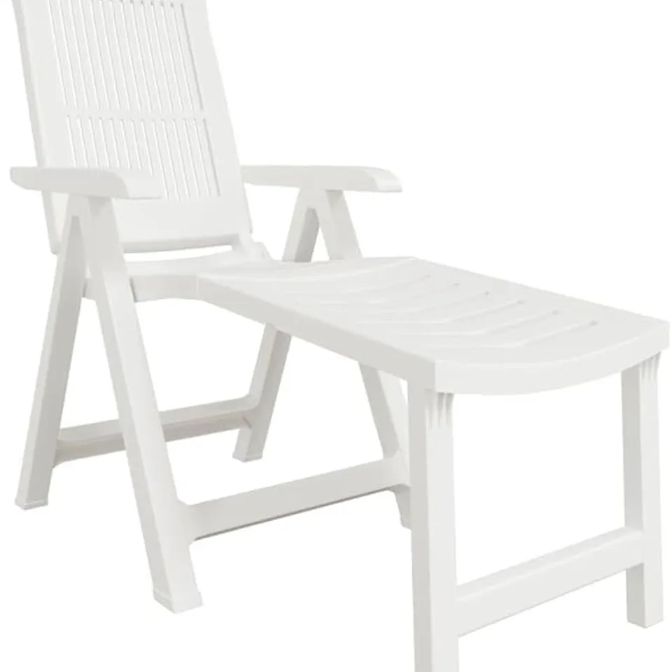 BOXED VIDAXL PLASTIC SUN LOUNGER, FOLDABLE OUTDOOR RECLINING SUN LOUNGER - WHITE (1 BOX)