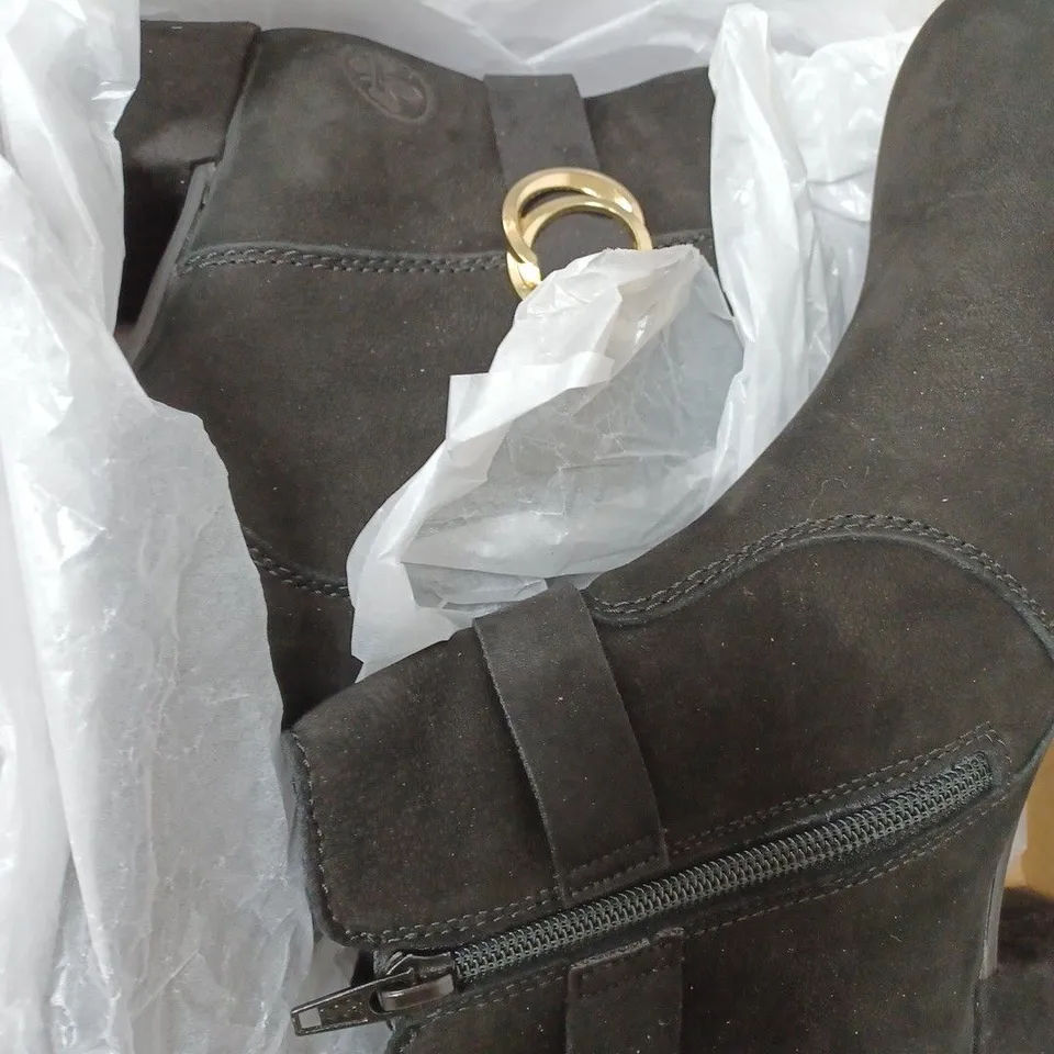 BOXED RIEKER BLOCK HEEL ANKLE BOOTS, BLACK - SIZE 5