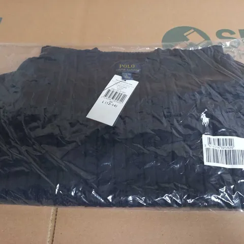POLO RALPH LAUREN CABLE KNIT SWEATER – NAVY, UK SIZE L (12-14)