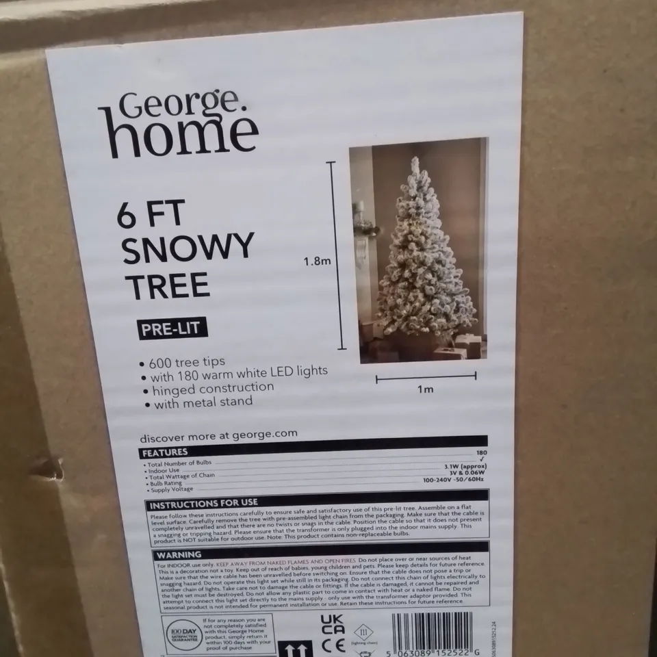 BOXED 6FT SNOWY PRE-LIT CHRISTMAS TREE