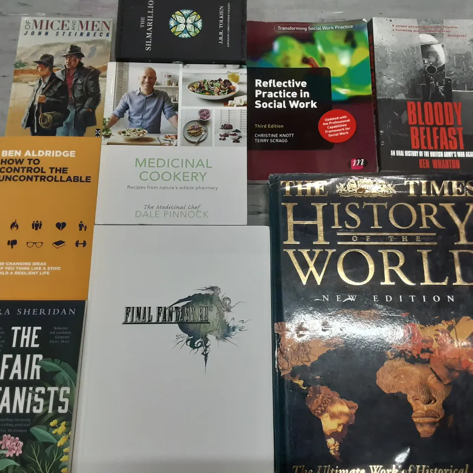 CAGE OF ASSORTED BOOKS TO INCLUDE TITLES BY SUZANNE COLLINS, JOHN STEINBECK, J.R.R TOLKIEN, BRYAN CRANSTON, GRETA THUNBERG, SARA SHERIDAN   