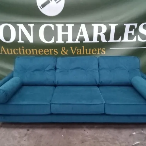 QUALITY THE LOUNGE CO DESIGNER EDIE 3 SEATER SOFA - TEAL FABRIC
