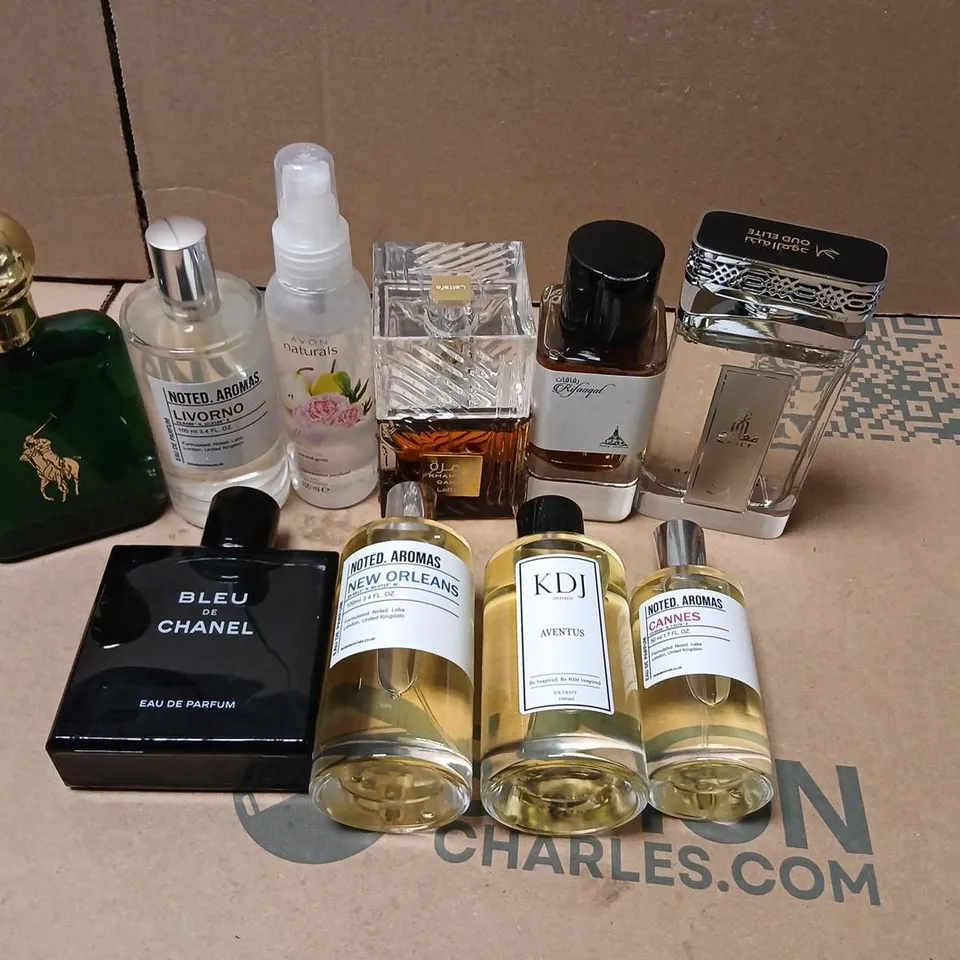 TEN ASSORTED UNBOXED FRAGRANCES TO INCLUDE; RALPH LAUREN, NOTED AROMAS, OUD ELITE, CHANEL AND KDJ