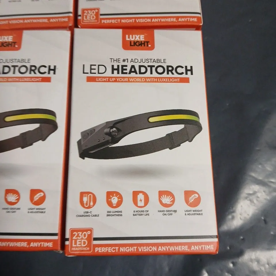 LOT OF 8 BOXED LUXE LIGHT LED HEADTORCHES