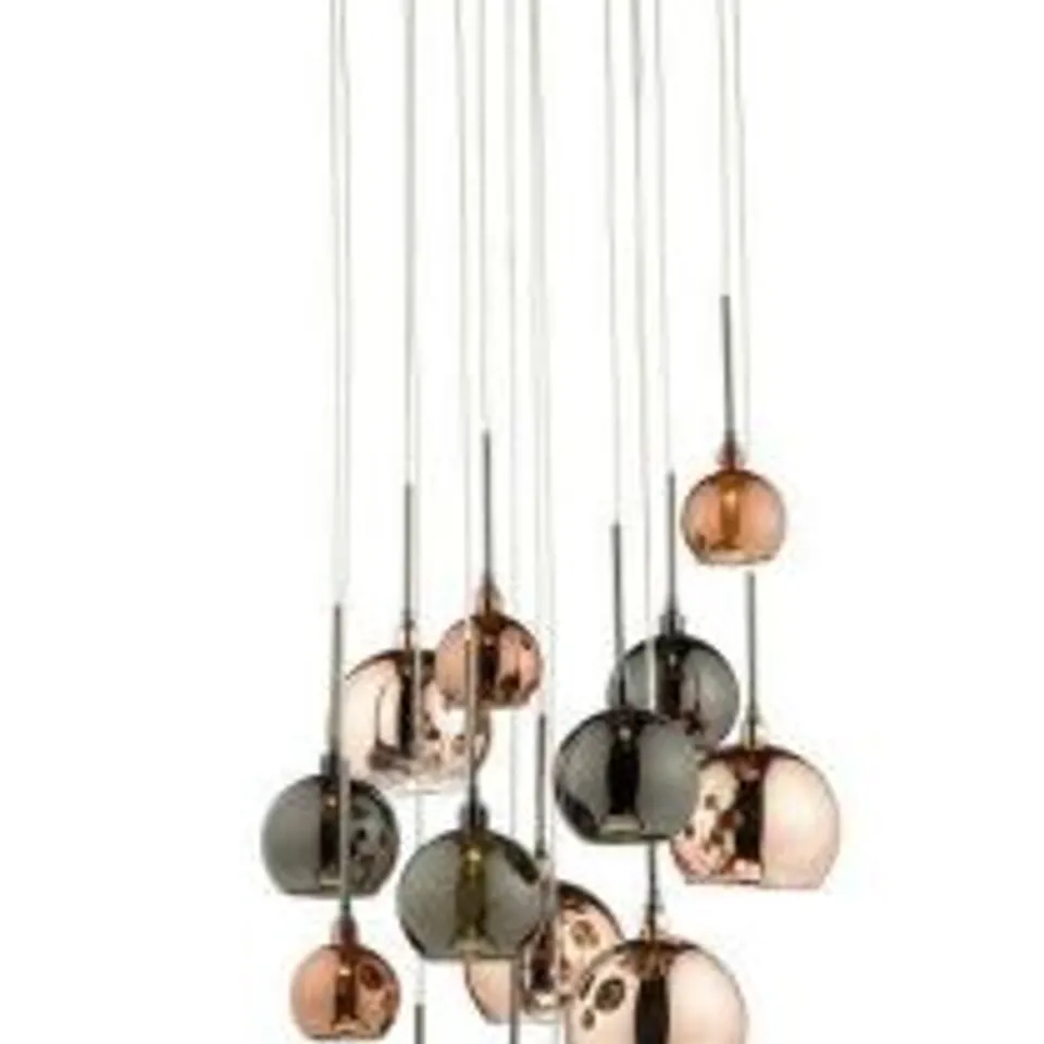 AURELIA 15LT CLUSTER PENDANT BLACK CHROME & COPPER/BRONZE GLASS