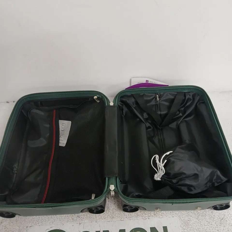 CMY GREEN HARD-SHELL WHEELED SUITCASE WITH INTERIOR ORGANISER