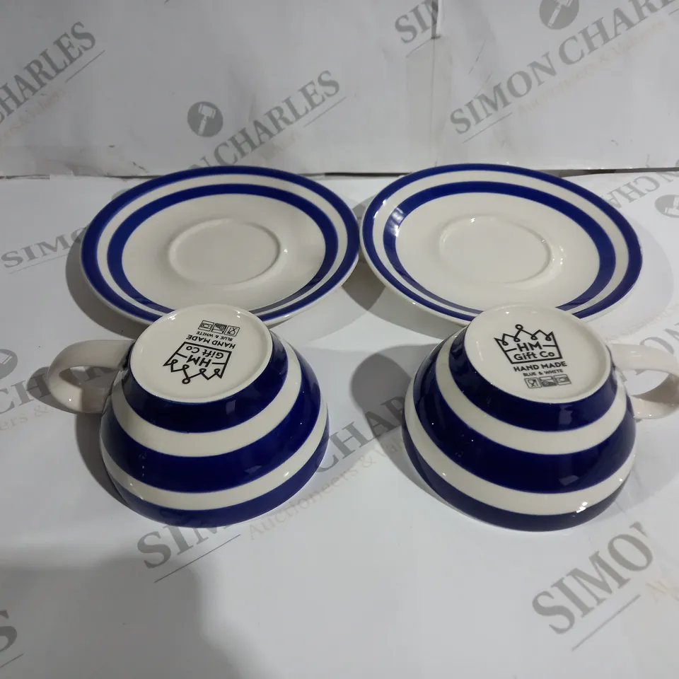 SET OF 2 STRIPED CUPS AND SIDE DISHES