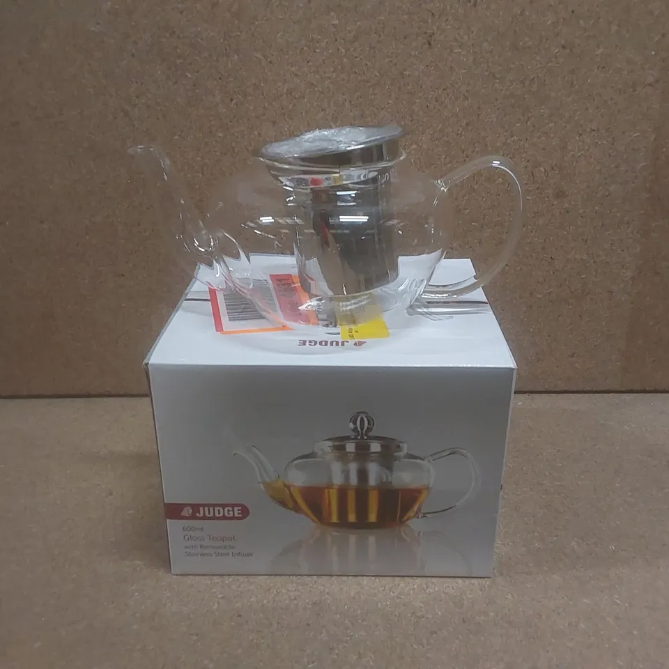 BOXED JUDGE SPECIALITY TEAWARE GLASS TEAPOT WITH STAINLESS STEEL FILTER - MISSING LID