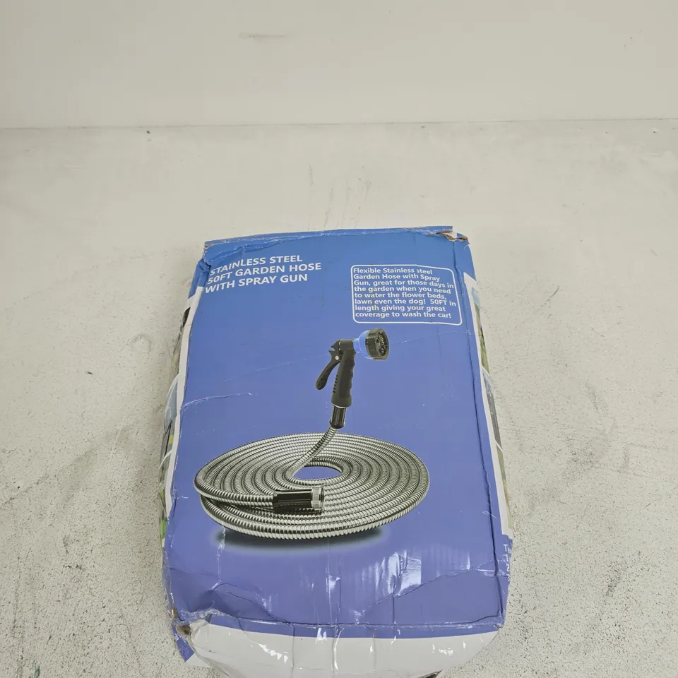STAINLESS STEEL SOFT GARDEN HOSE WITH SPRAY GUN BOXED