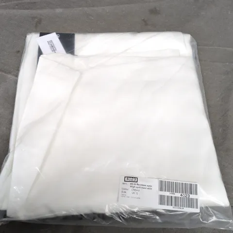 BAGGED 4TH & RECKLESS SATIN THIGH SPLIT MAXI SKIRT IN CREAM - UK 12