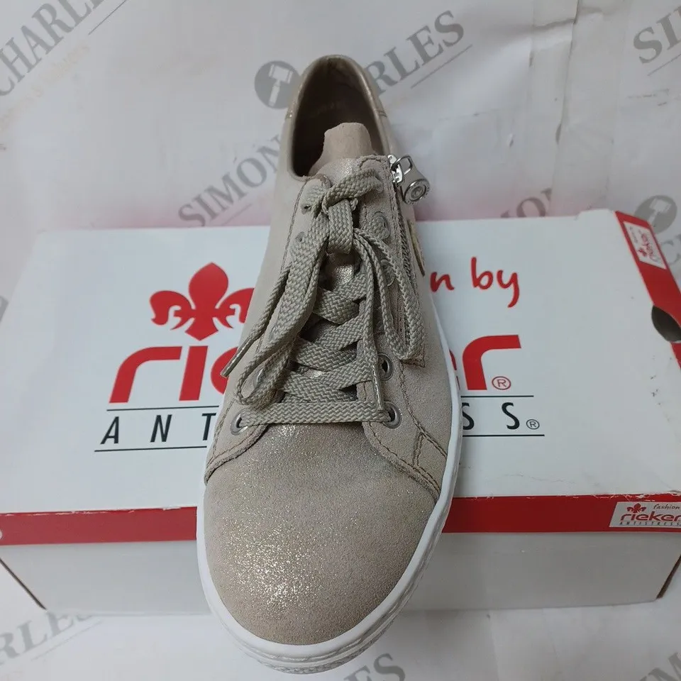 BOXED RIEKER METALLIC TRAINERS, GOLD - SIZE 6