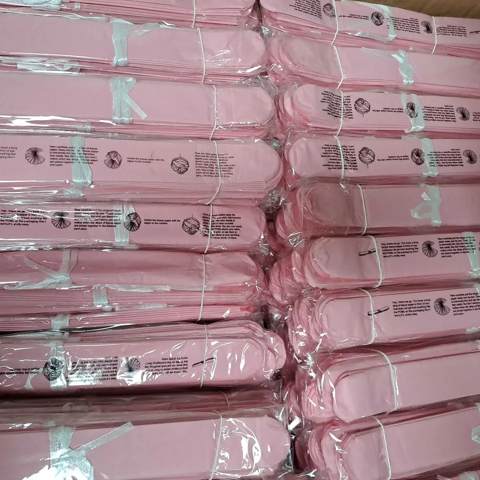 BOX OF APPROXIMATELY 200 TISSUE PAPER POM POMS IN PINK