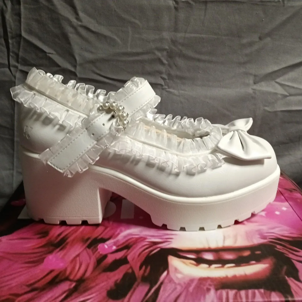 BOXED KOI TIRA RUFFLE MARY JANES SHOES IN WHITE - UK 6