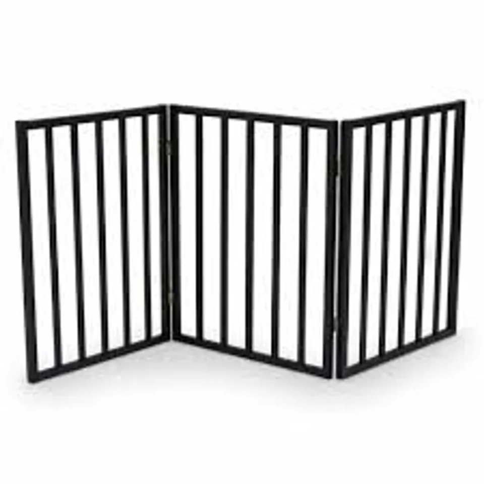 BOXED BLACK DOG SAFETY FOLDING WOODEN PET GATE PORTABLE INDOOR BARRIER