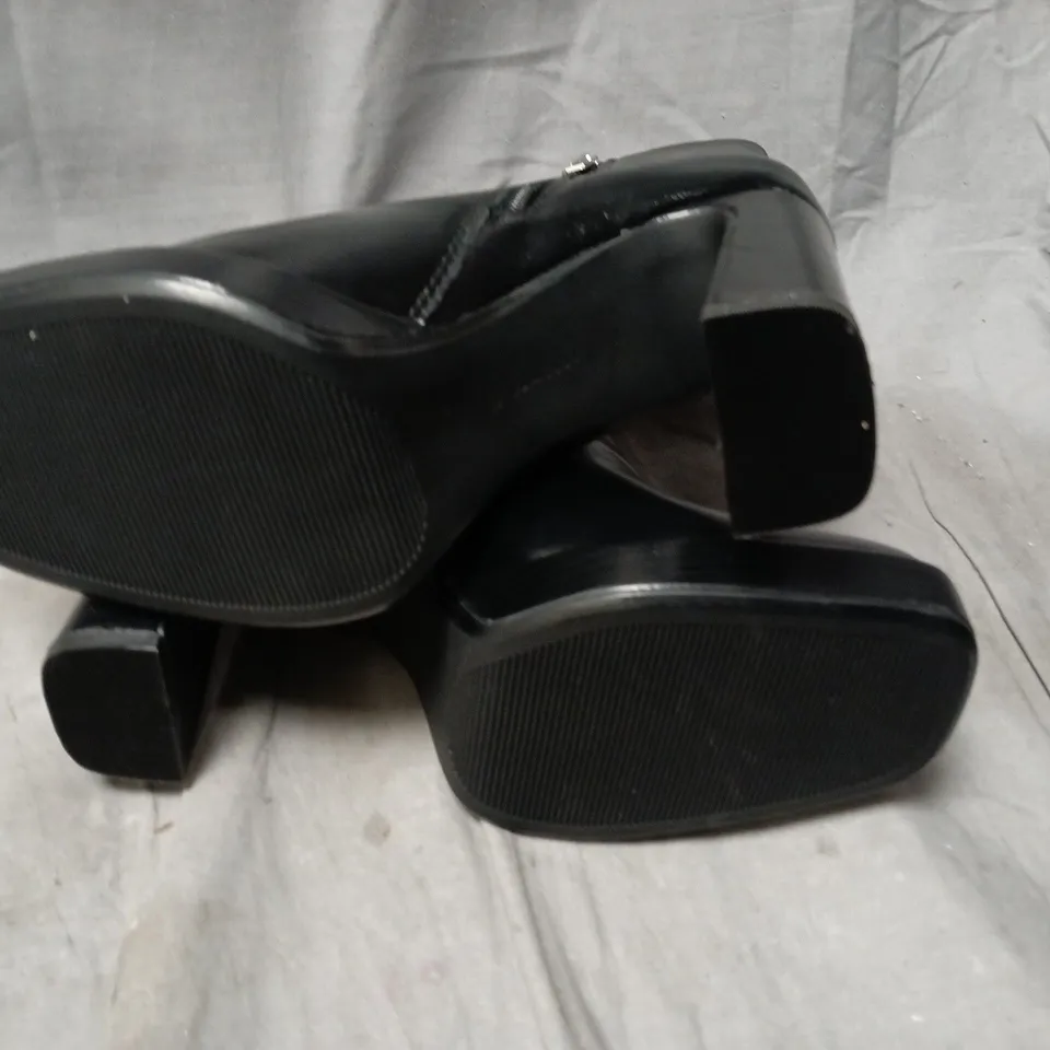 BERSHKA BLACK LEATHER PLATFORM BOOTS, UK 4 (EU 37) – WOMEN'S