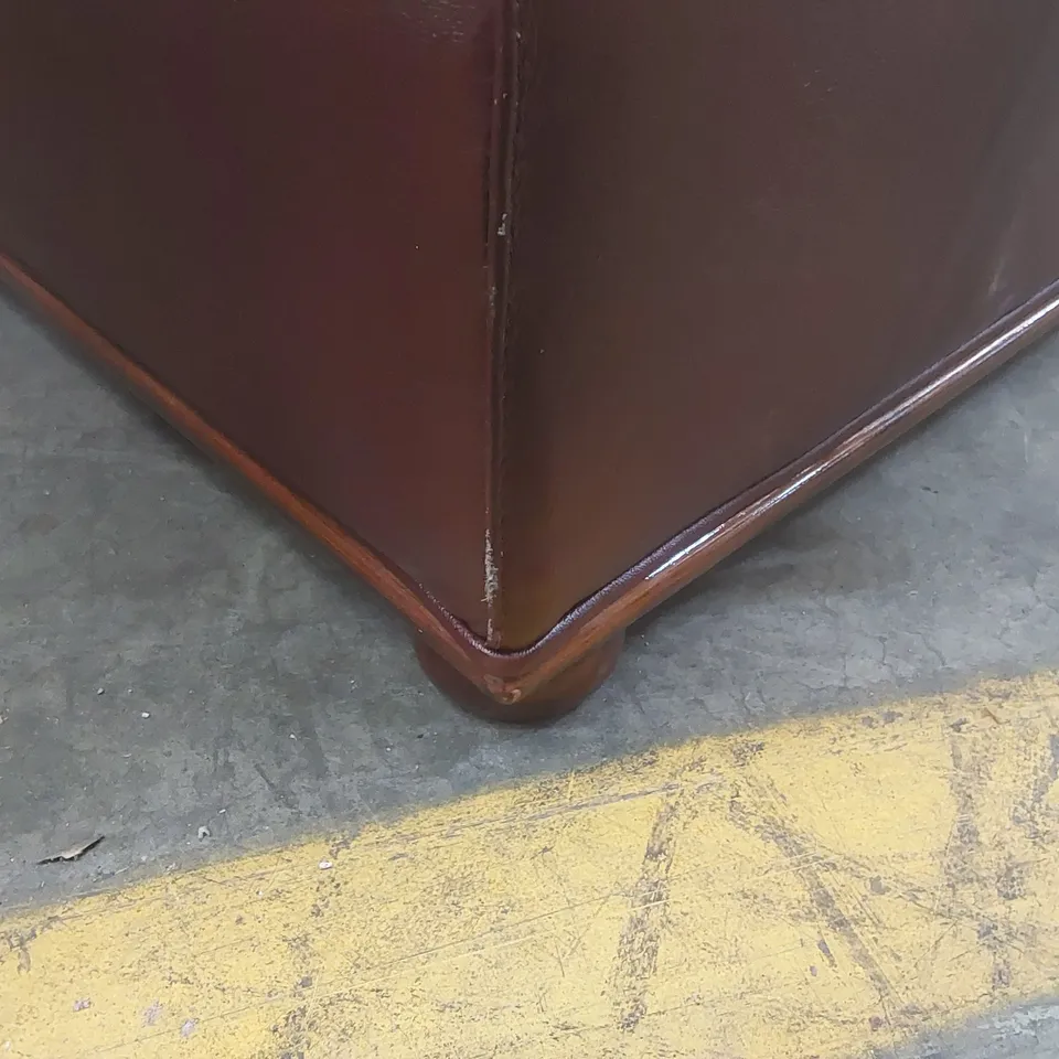 ITALIAN LEATHER FOOTSTOOL POUFFE CUBE BURGANDY