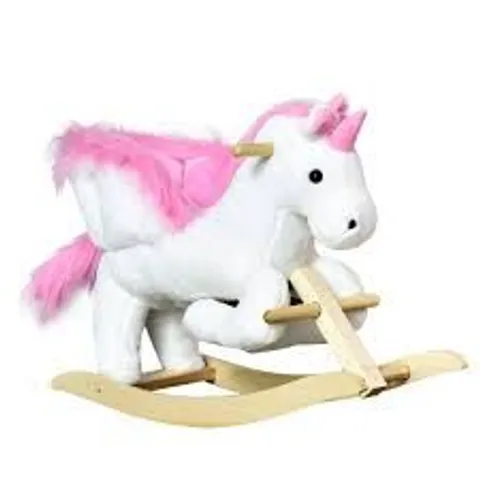 BOXED HOMCOM KIDS ROCKING HORSE TOY, PLUSH UNICORN ROCKER SEAT WITH WOOD BASE AND MUSIC, FOR 1.5-3 YEARS