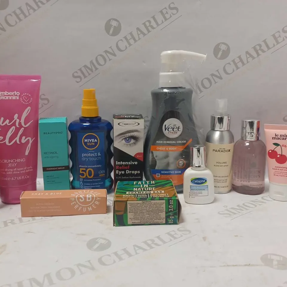 LOT OF 12 ASSORTED BEAUTY PRODUCTS TO INCLUDE BEAUTYPRO RETINOL SERUM, FAITH IN NATURE SHAMPOO BAR, WE ARE PARADOXX BLOW DRY SPRAY, ETC 