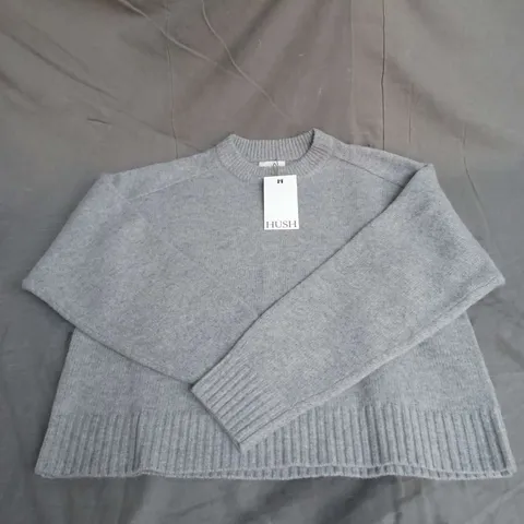 HUSH NINA MERINO WOOL CROPPED JUMPER IN GREY MARL SIZE M