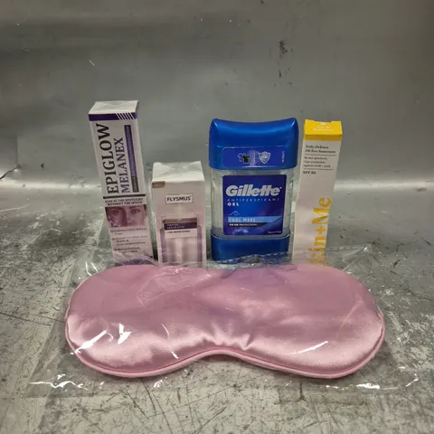 APPROXIMATELY 20 HEALTH AND BEAUTY PRODUCTS TO INCLUDE PINK SLEEPING MASK, GILETTE GEL ANTI-PERSPIRANT AND SKIN AND ME SUNSCREEN