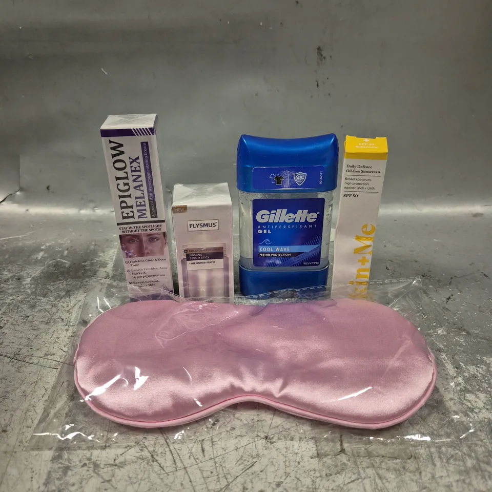 APPROXIMATELY 20 HEALTH AND BEAUTY PRODUCTS TO INCLUDE PINK SLEEPING MASK, GILETTE GEL ANTI-PERSPIRANT AND SKIN AND ME SUNSCREEN