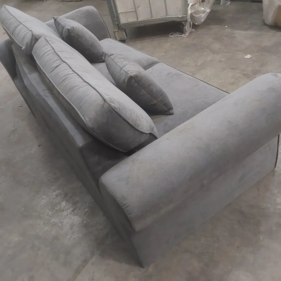 DESIGNER GREY FABRIC THREE SEATER SOFA WITH SIDE CUSHIONS 