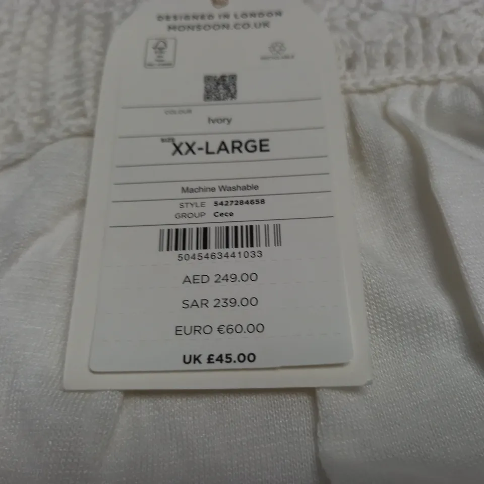 MONSOON CECE TOP IN WHITE - XX LARGE