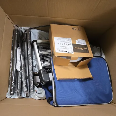 ASSORTED HOME STORAGE ITEMS IN BOX – BLUE CARRY BAG AND LOOSE COMPONENTS (STORAGE SOLUTIONS)