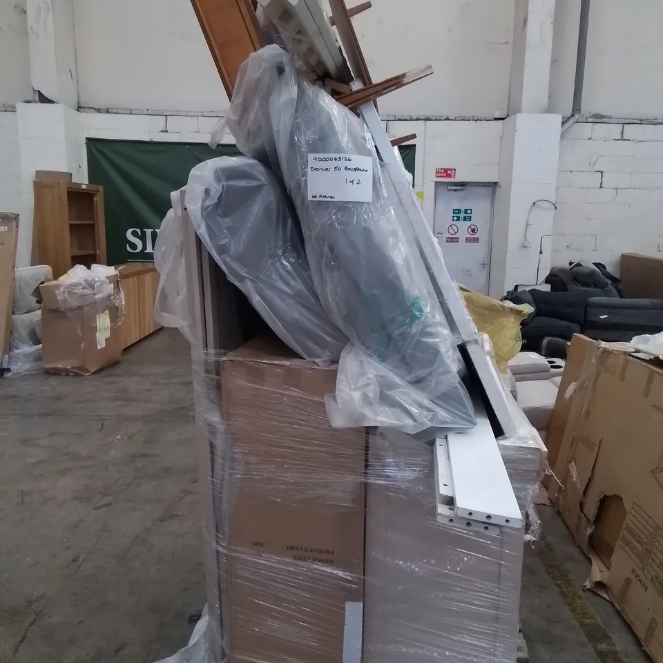 PALLET TO CONTAIN A MIXED ASSORTMENT OF DESIGNER FURNITURE, BED PARTS, SOME SETS MAY BE INCOMPLETE 