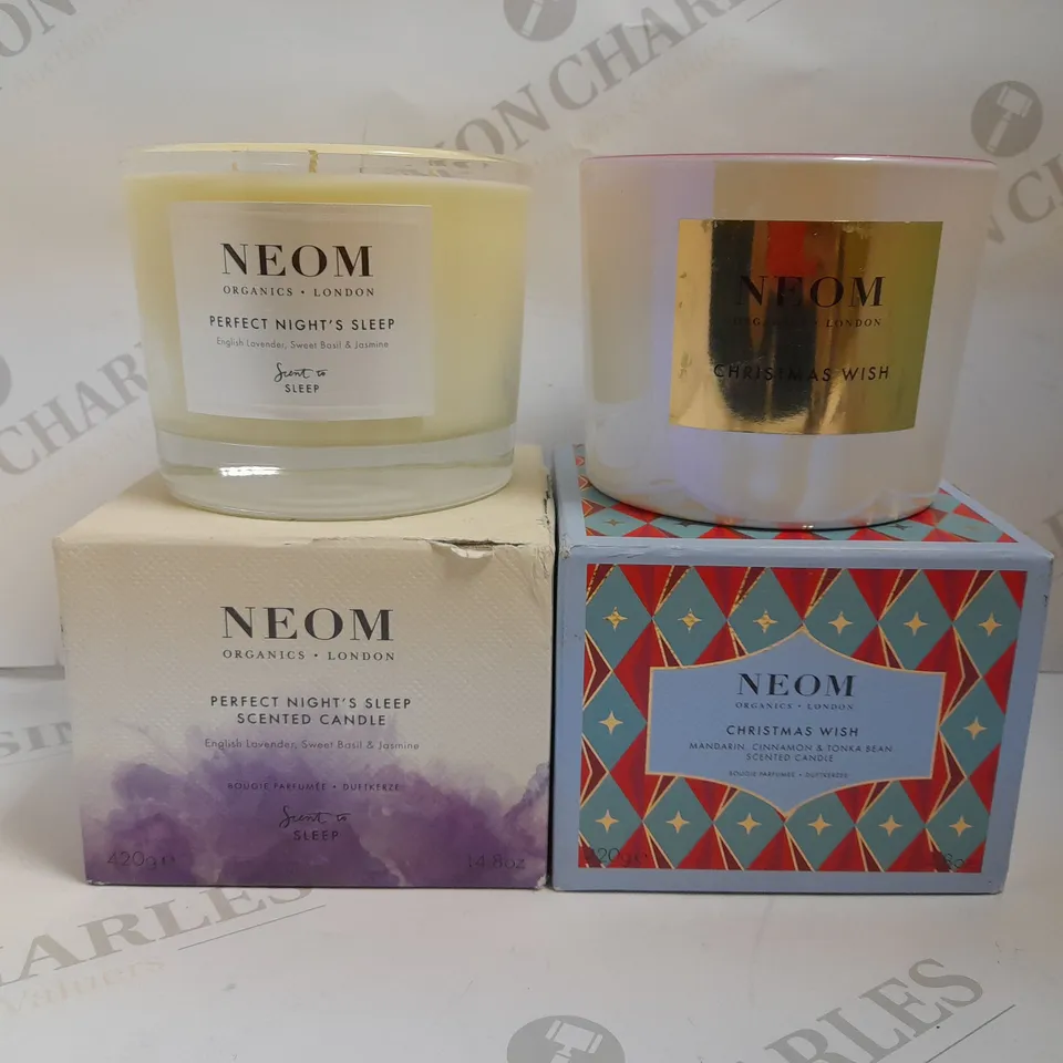 TWO NEOM SCENTED CANDLES TO INCLUDE CHRISTMAS WISH AND PERFECT NIGHTS SLEEP