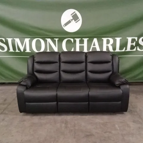 ROTHBURY LUXURY FAUX LEATHER HIGH BACK 3 SEATER MANUAL RECLINER SOFA - BLACK
