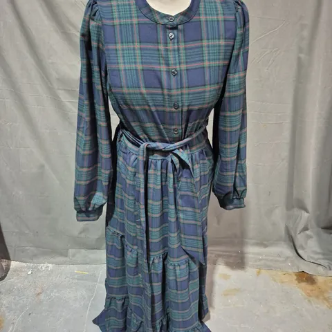 BODEN ALBA CHECK MAXI DRESS IN NAVY/GREEN SIZE 10R