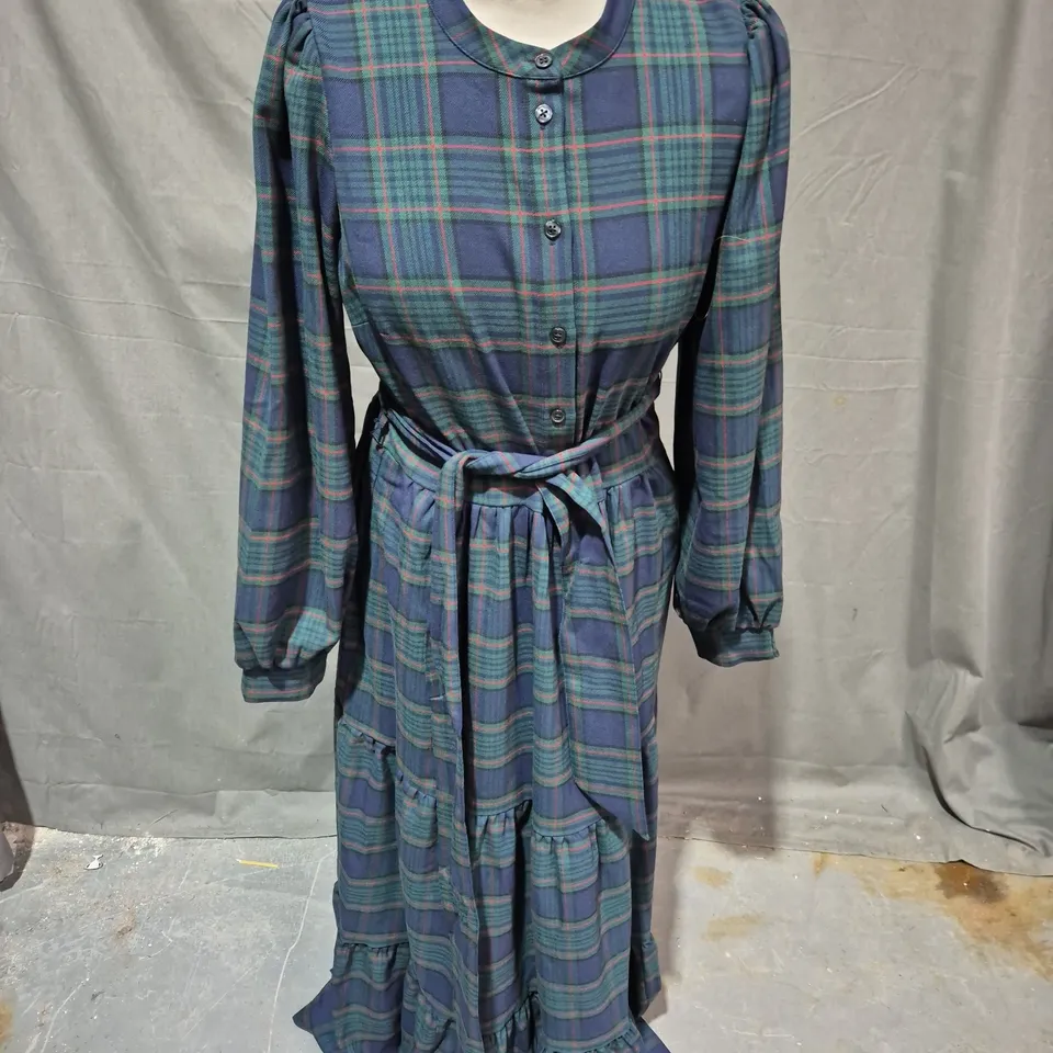 BODEN ALBA CHECK MAXI DRESS IN NAVY/GREEN SIZE 10R