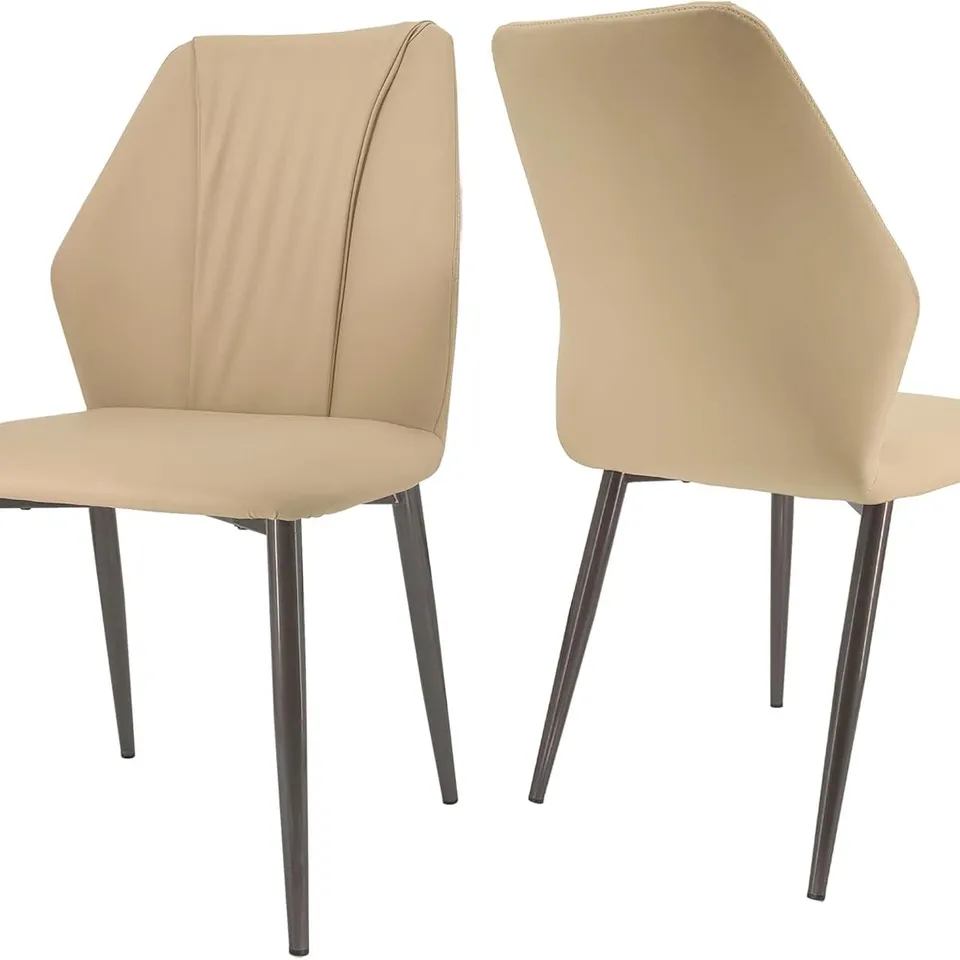 BOXED FATIVO NARROW DINING CHAIRS SET OF 2 LEATHER LIGHT KHAKI & GREY