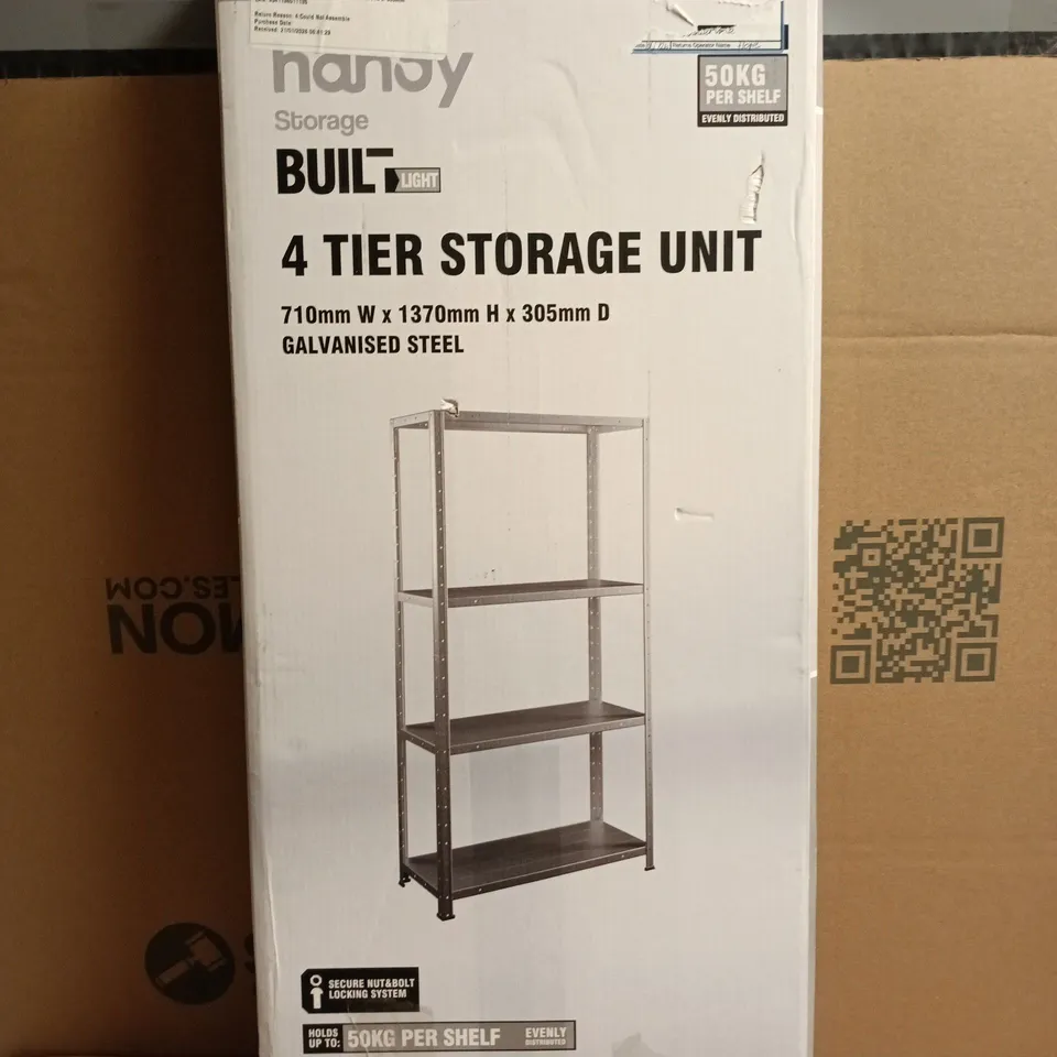 BOXED HANDY STORAGE BUILT 4-TIER GALVANISED STEEL STORAGE UNIT