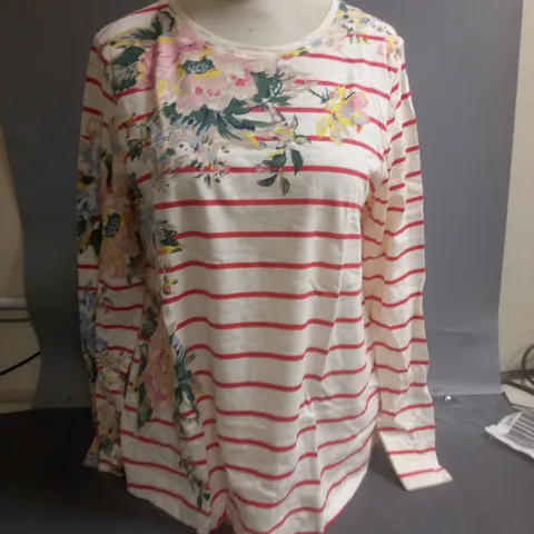 JOULES CLASSIC CREW NECK TOP PINK FLORAL STRIPE SIZE 12