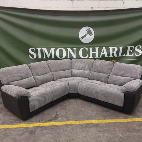 SIENNA FABRIC/FAUX LEATHER HIGH BACK MANUAL RECLINER CORNER GROUP SOFA