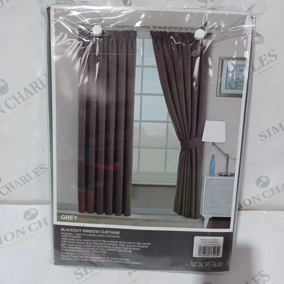 BLACKOUT READY MADE CURTAINS PENCIL PLEAT - 117CM X 137CM