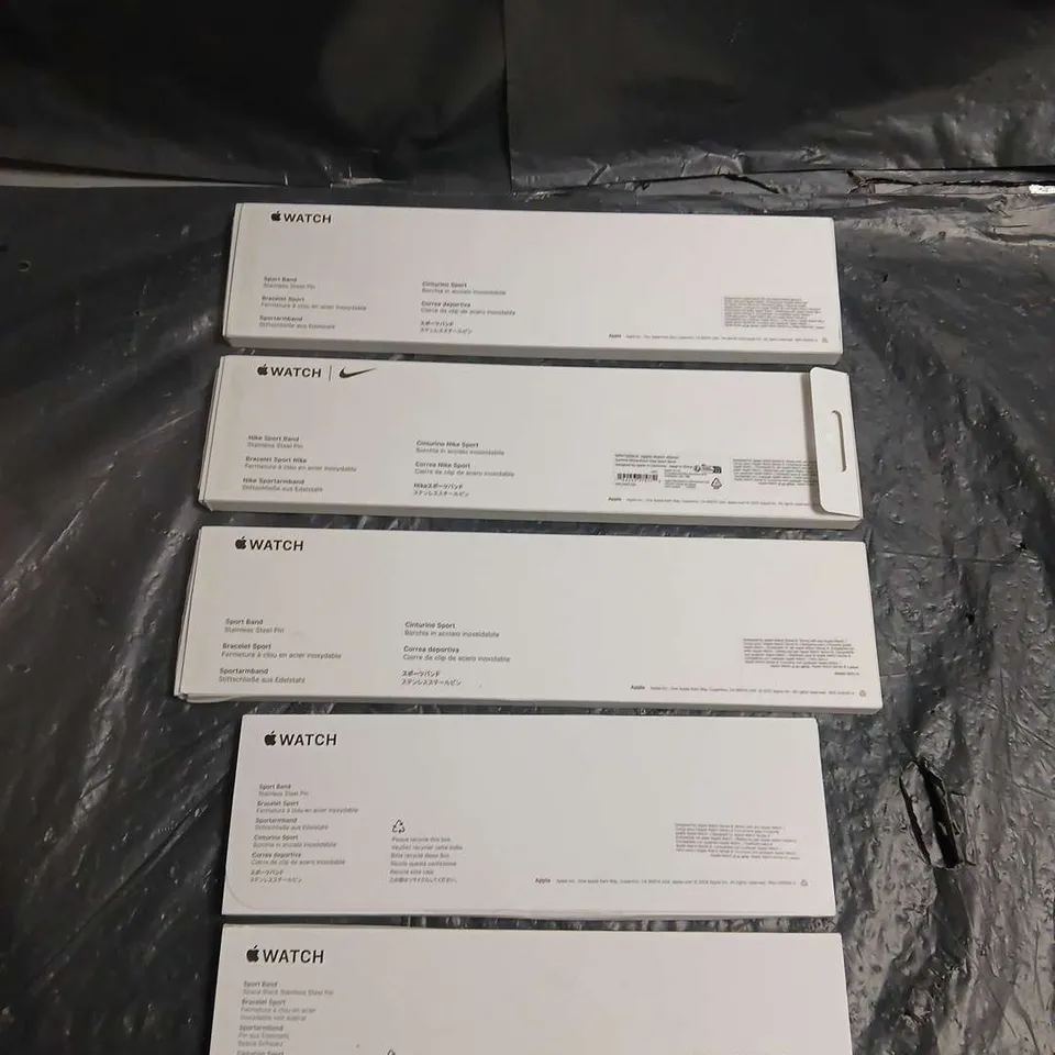 LOT OF 5 APPLE WATCH SPORT BANDS IN ASSORTED COLOURS AND SIZES