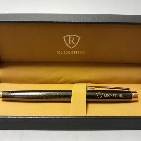 RUCKSTUHL STAINLESS STEEL LUXURY PEN IN GIFT BOX β BLACK & ROSE GOLD COLOUR CASE - HAND ASSEMBLED