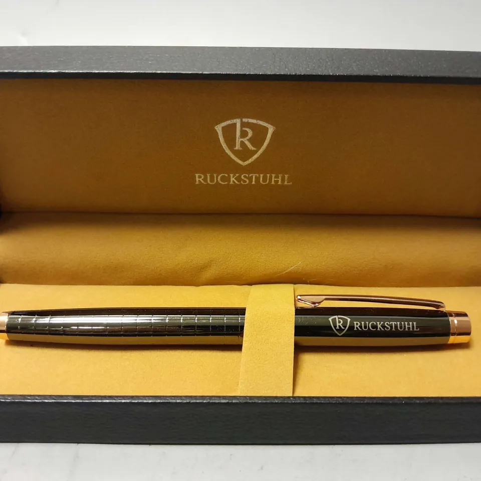 RUCKSTUHL STAINLESS STEEL LUXURY PEN IN GIFT BOX – BLACK & ROSE GOLD COLOUR CASE - HAND ASSEMBLED