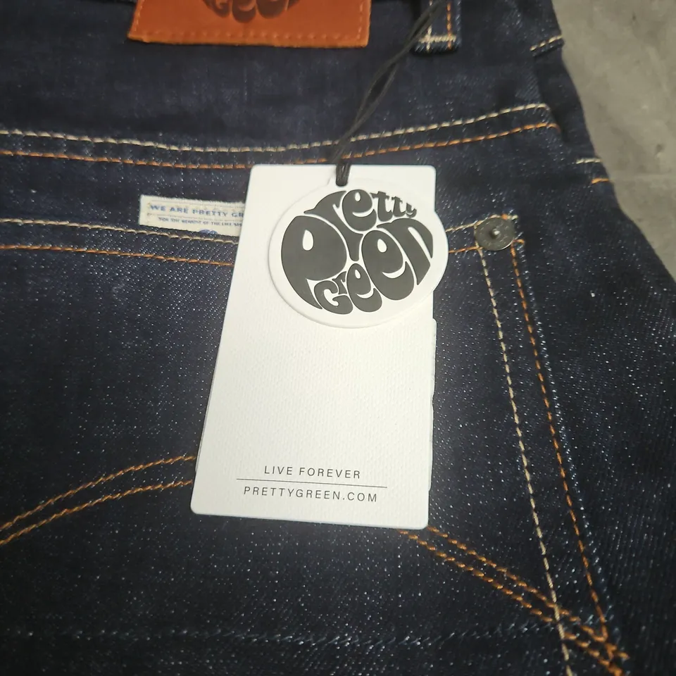 PRETTY GREEN MEN'S REGULAR FIT JEANS – DARK INDIGO DENIM UK 28 R