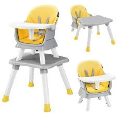 BOXED COSTWAY 6-IN-1 BABY HIGH CHAIR WITH 5-POINT HARNESS AND REMOVABLE TRAY - YELLOW