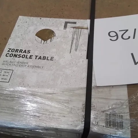 PALLET CONTAINING A LARGE QUANTITY OF BRAND NEW ZORRAS CONSOLE TABLES