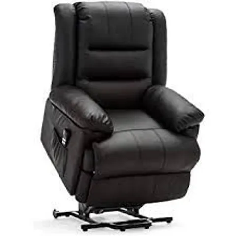 BOXED LOXLEY BLACK FAUX LEATHER RISE RECLINER ARMCHAIR (2 BOXES)