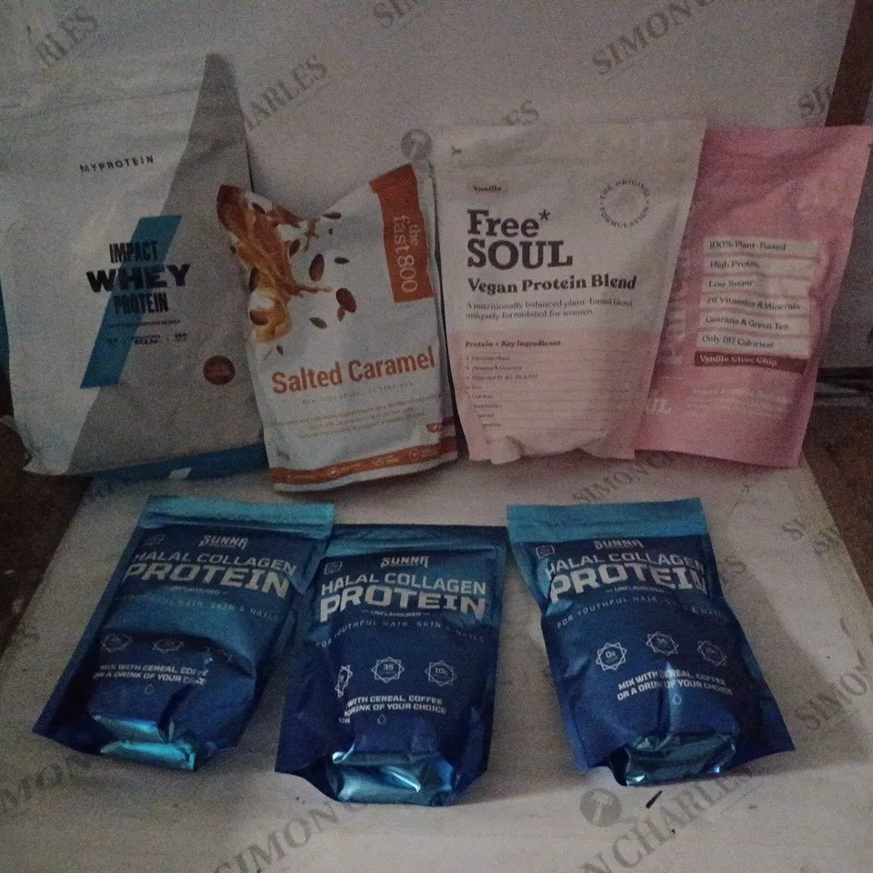 GROUP OF APPROX 5 ASSORTED HEALTH SUPPLEMENTS TO INCLUDE MYPROTEIN, FREE SOUL, SUNNA ETC