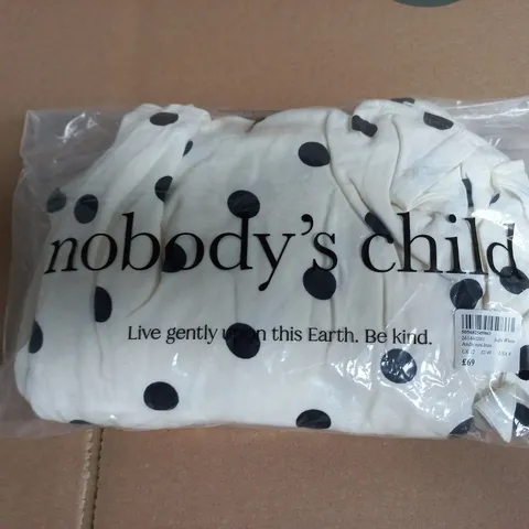 NOBODY'S CHILD ANDIE MINI DRESS – WHITE WITH BLACK POLKA DOTS, UK 12 (EU 40, US 8)